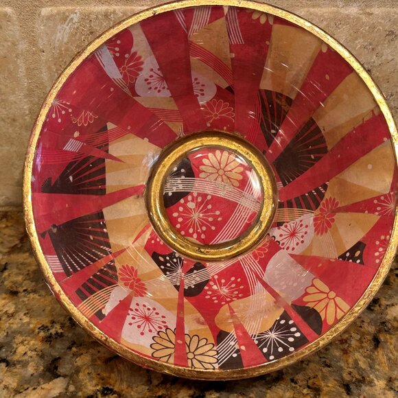 🌸 Japanese Fan Reverse Decoupage Glass Bowl – 5" Ring Dish – Gold Rim –Handmade - Picture 3 of 3
